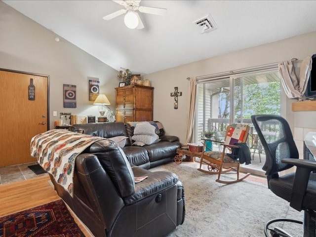 1020 240th St NE Unit 8, North Liberty, IA 52317 - living room featuring vaulted ceiling and ceiling fan