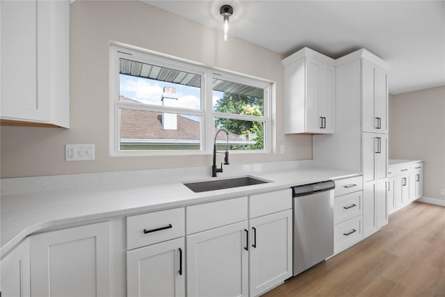 6612 Boulder Dr, Cedar Rapids, IA 52405 - kitchen featuring dishwasher, light wood-style floors, white cabinetry, and light countertops