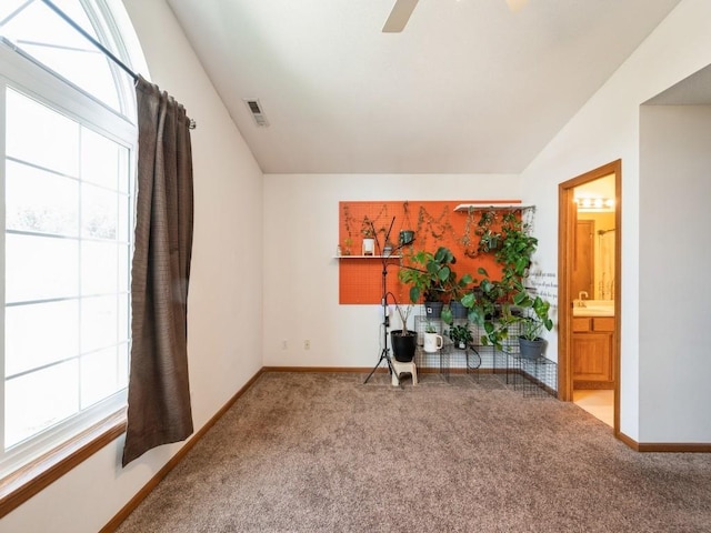 2635 6th St, Marion, IA 52302 - unfurnished office with carpet flooring, ceiling fan, and lofted ceiling