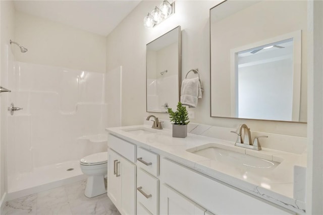 1417 Echo Ridge Ln, Marion, IA 52302 - bathroom featuring marble finish flooring, double vanity, and a shower