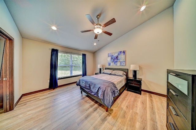 1004 Creekside Dr, Tiffin, IA 52340 - bedroom with lofted ceiling, light wood finished floors, recessed lighting, and a ceiling fan