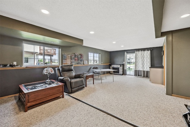 4131 Lakeview Dr SW, Cedar Rapids, IA 52404 - carpeted living area featuring a textured ceiling and recessed lighting