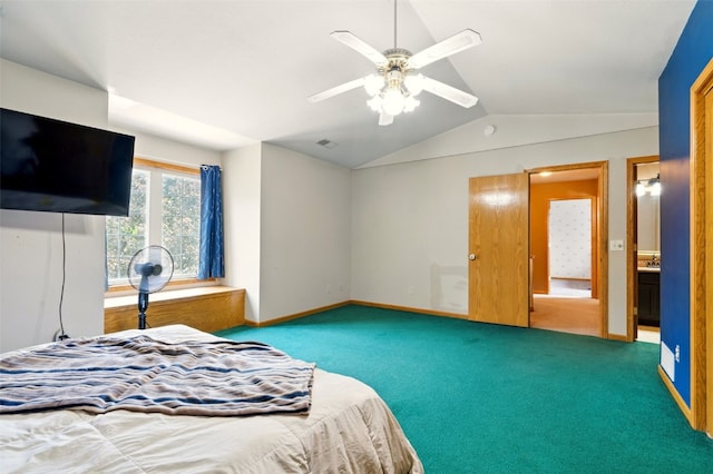 1255 Pacific St, Ely, IA 52227 - bedroom featuring lofted ceiling, carpet floors, and a ceiling fan