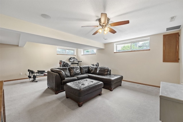 1865 Rock Island Dr, Ely, IA 52227 - living room featuring carpet and ceiling fan