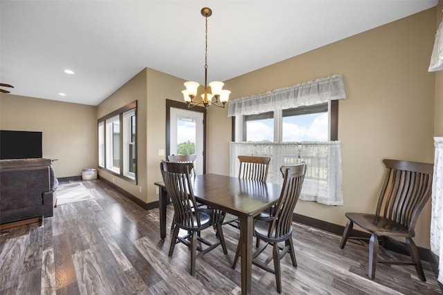 3363 Southridge Dr, Amana, IA 52203 - dining room featuring a chandelier, wood finished floors, and recessed lighting