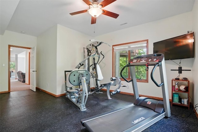 4317 Indian Tl NE, Solon, IA 52333 - exercise area with healthy amount of natural light and a ceiling fan