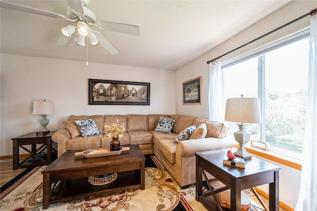 4593 Spoonbill Ct, Marion, IA 52302 - living room featuring light wood finished floors and ceiling fan