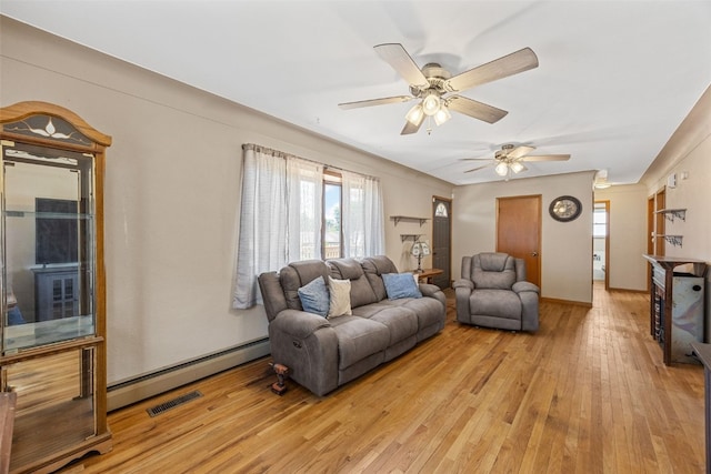 2469 1st St SW, Cedar Rapids, IA 52404 - living area with healthy amount of natural light, baseboard heating, light wood finished floors, and ceiling fan