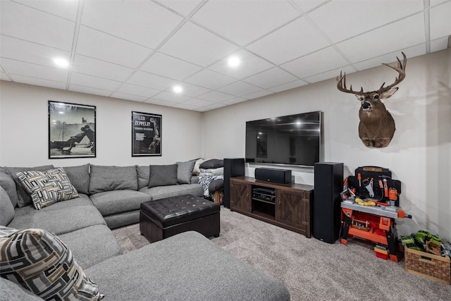 1428 Timber Ridge Trl NE, Solon, IA 52333 - carpeted living room with a drop ceiling