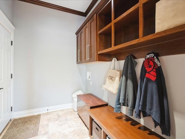 4390 Flagstick Dr, Marion, IA 52302 - mudroom featuring crown molding and baseboards
