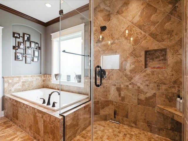 4390 Flagstick Dr, Marion, IA 52302 - full bath with a stall shower, a garden tub, and ornamental molding