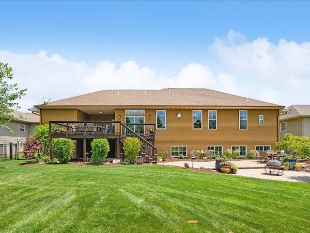 4390 Flagstick Dr, Marion, IA 52302 - back of property featuring an outdoor fire pit, stairway, a deck, and a patio