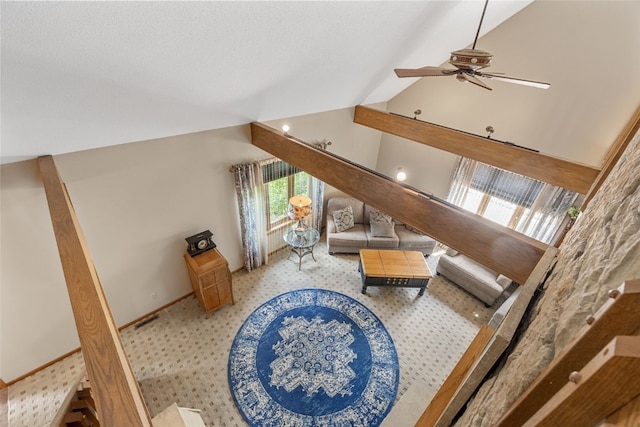 3496 E Otter Rd, Marion, IA 52302 - living area featuring vaulted ceiling and ceiling fan