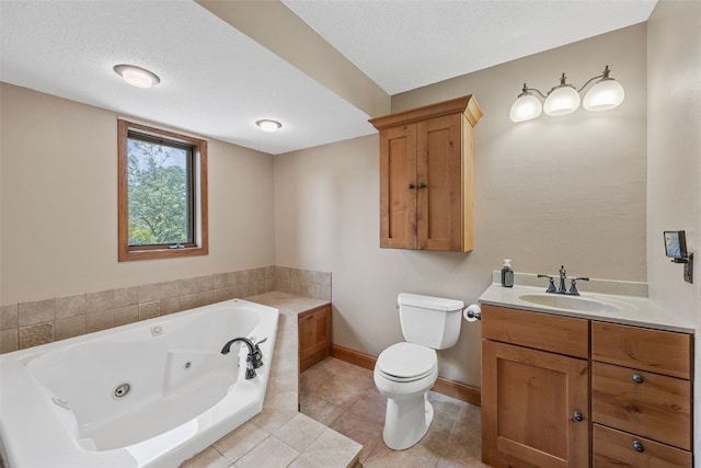 3496 E Otter Rd, Marion, IA 52302 - full bathroom with a jetted tub, vanity, tile patterned flooring, and a textured ceiling