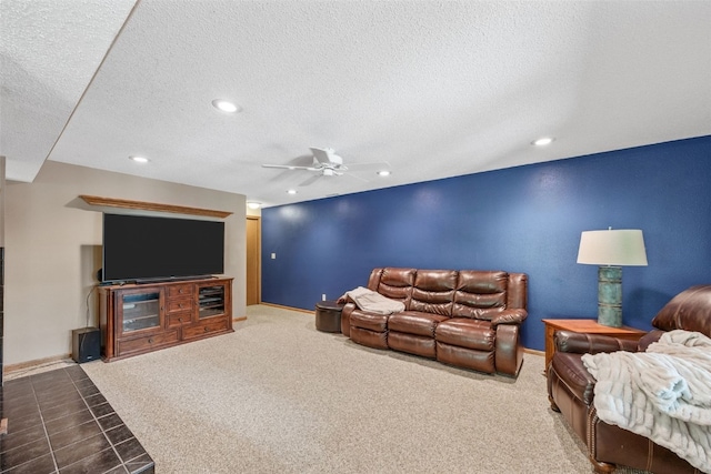 3496 E Otter Rd, Marion, IA 52302 - living room with ceiling fan, a textured ceiling, recessed lighting, and carpet