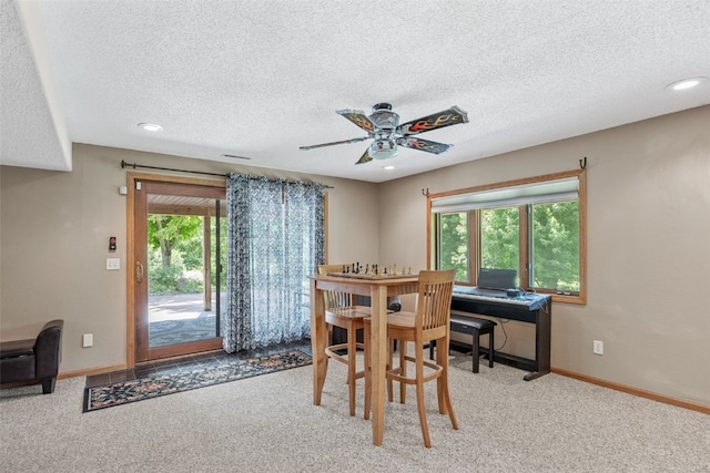 3496 E Otter Rd, Marion, IA 52302 - dining space with ceiling fan, carpet floors, a textured ceiling, and recessed lighting