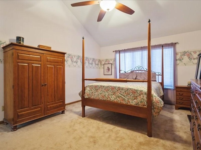 2066 Vista Cir NW, Cedar Rapids, IA 52405 - bedroom with light carpet, lofted ceiling, and ceiling fan