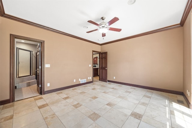 4452 Plumberry Rd, Ely, IA 52227 - spare room featuring ornamental molding, a ceiling fan, and light tile patterned flooring
