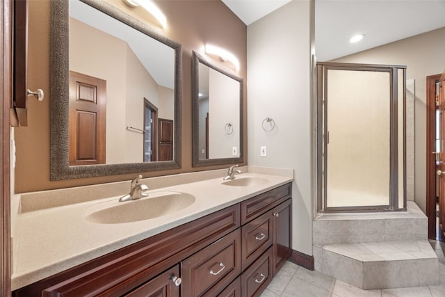 4452 Plumberry Rd, Ely, IA 52227 - bathroom with double vanity, tile patterned flooring, and a shower with shower door