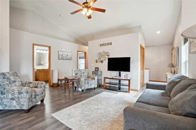 1727 Hunters Creek Way, Marion, IA 52302 - living area with plenty of natural light, ceiling fan, wood finished floors, lofted ceiling, and recessed lighting