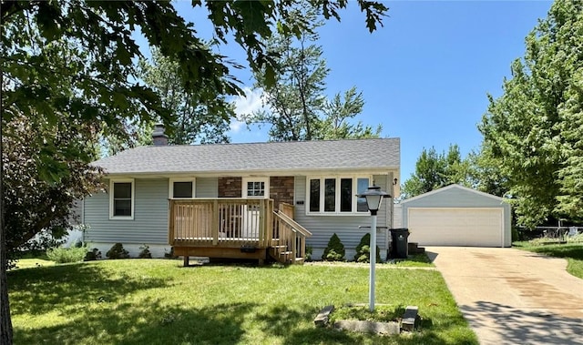 72 Fleetwood Rd NW, Cedar Rapids, IA 52405 - ranch-style home featuring a garage, a chimney, an outdoor structure, and a front lawn