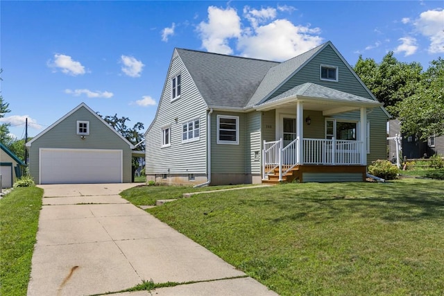 340 18th St NW, Cedar Rapids, IA 52405 - bungalow featuring a garage, a porch, an outdoor structure, a front yard, and a shingled roof