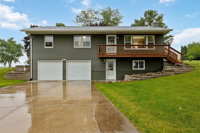 7812 Wieneke Cir, Cedar Rapids, IA 52404 - view of front of house featuring a garage, a chimney, a front yard, concrete driveway, and stairs