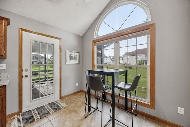4725 Westchester Dr NE Unit C, Cedar Rapids, IA 52402 - dining area with healthy amount of natural light, lofted ceiling, and light tile patterned floors