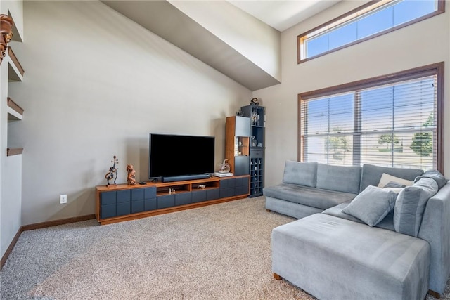 1301 Scarlet Sage Dr SW, Cedar Rapids, IA 52404 - living room featuring a towering ceiling and carpet flooring