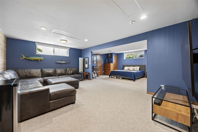 1720 Charleston Dr, Marion, IA 52302 - carpeted bedroom with multiple windows and attic access