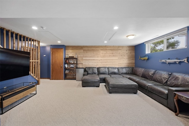 1720 Charleston Dr, Marion, IA 52302 - living area featuring wooden walls, carpet, and recessed lighting