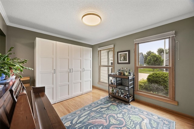 1720 Charleston Dr, Marion, IA 52302 - living area featuring crown molding, light wood finished floors, and a textured ceiling