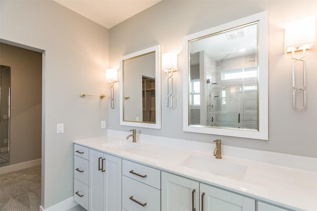 5750 Meadow Grass Cir SE, Cedar Rapids, IA 52403 - bathroom featuring double vanity and a stall shower