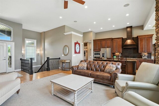 701 Sherwood Dr, Iowa City, IA 52245 - living area featuring recessed lighting, light wood-style floors, and a ceiling fan
