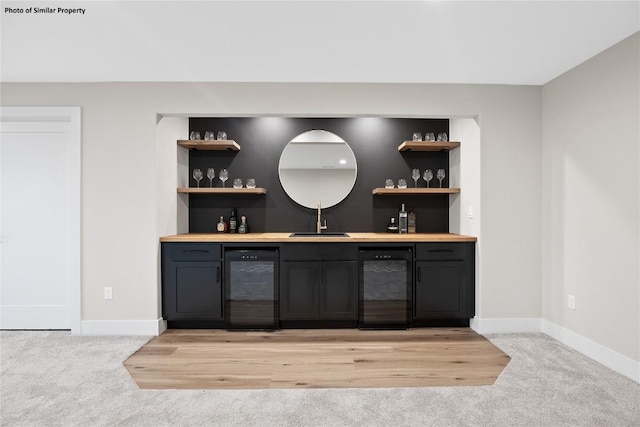6706 Lauder Ln NE, Cedar Rapids, IA 52411 - indoor wet bar featuring beverage cooler and light colored carpet
