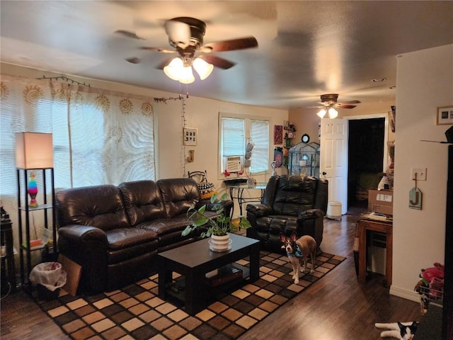 904 10th St, Belle Plaine, IA 52208 - living room with a ceiling fan and wood finished floors