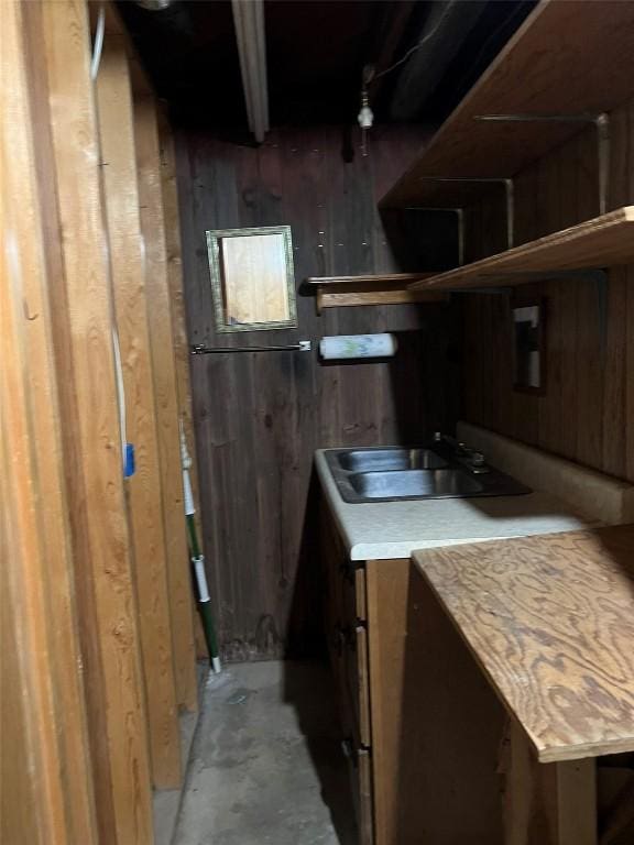 201 S 8th Ave, Vinton, IA 52349 - below grade area featuring a sink and wood walls