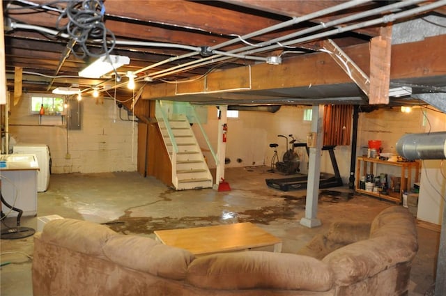 1535 SE 6th Ave, Cedar Rapids, IA 52403 - below grade area featuring washer / clothes dryer, electric panel, and stairs