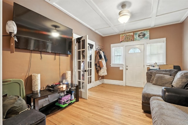 420 16th St NE, Cedar Rapids, IA 52402 - foyer entrance featuring wood finished floors, coffered ceiling, and french doors