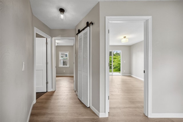 6404 Parkview Ave, Cedar Rapids, IA 52403 - hall featuring a barn door and light wood-style floors