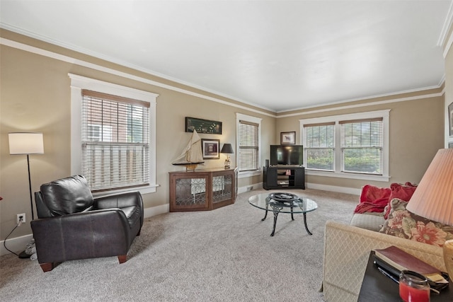 2144 Grande Ave SE, Cedar Rapids, IA 52403 - carpeted living room with ornamental molding