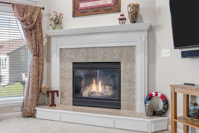 2515 Woodhill Dr SW, Cedar Rapids, IA 52404 - detailed view of a tile fireplace and carpet