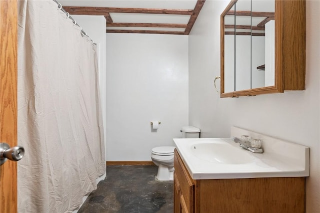 1009 W 1st St, Vinton, IA 52349 - bathroom featuring vanity, concrete flooring, and curtained shower