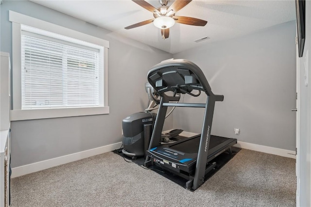 2021 Andrew Charles Dr NW, Cedar Rapids, IA 52405 - workout room with carpet floors and a ceiling fan