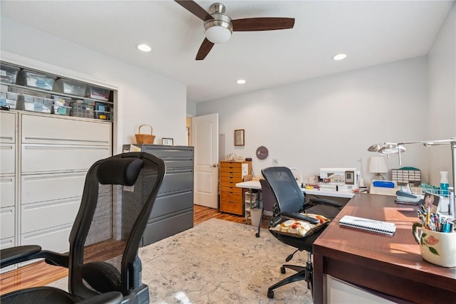 1580 Matterhorn Dr NE, Cedar Rapids, IA 52402 - office featuring wood finished floors, ceiling fan, and recessed lighting