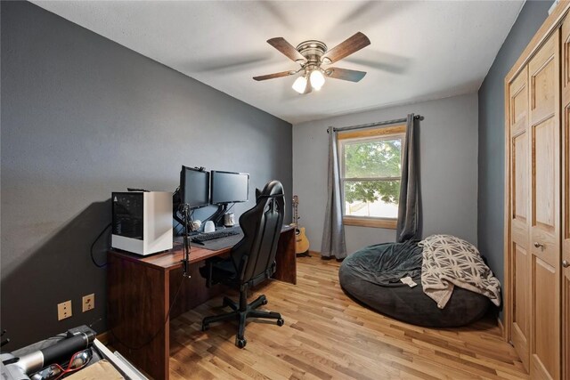 105 E Clark St, Hiawatha, IA 52233 - home office with light wood finished floors and a ceiling fan
