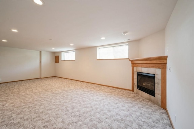 1641 Greens Way Ct, Cedar Rapids, IA 52402 - below grade area featuring recessed lighting, carpet floors, and a fireplace