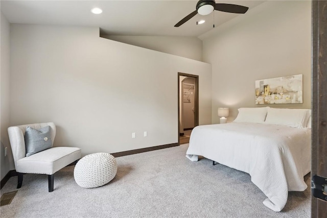 713 Hillside Dr, Tiffin, IA 52340 - bedroom featuring carpet flooring, vaulted ceiling, recessed lighting, and ceiling fan