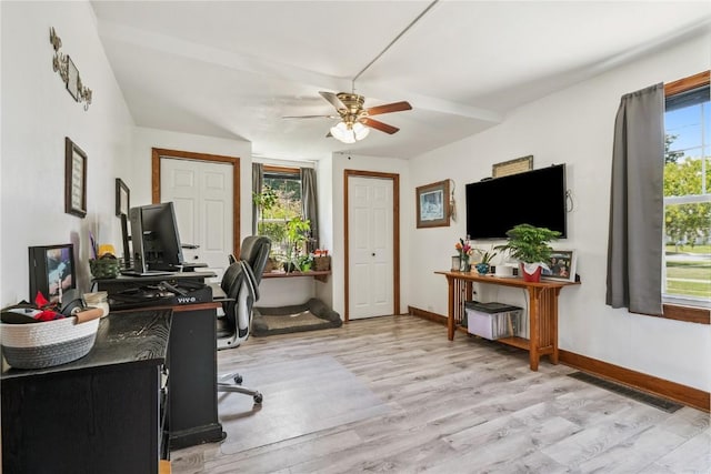 1207 E 4th St, Vinton, IA 52349 - office area with a ceiling fan and wood finished floors