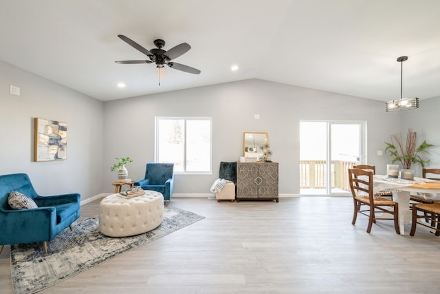 1120 Quarry Ave SW, Cedar Rapids, IA 52404 - sitting room featuring wood finished floors, lofted ceiling, ceiling fan, and recessed lighting